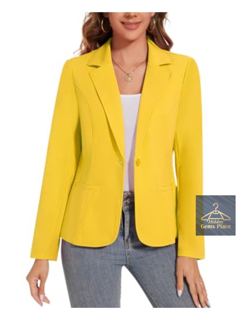 Women's Button Front Blazer Long Sleeve Business Casual Stretch Jacket